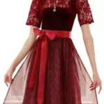EIISSION Dirndl Damen Midi Trachtenkleid mit Schürze und Bluse für Oktoberfest