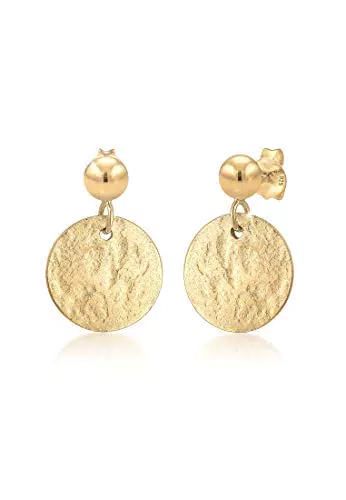 Elli Ohrhänger Plättchen Gehämmert im Vintage Antik Look aus 925 Sterling Silber