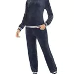 Enjoyoself Damen Velours Jogginganzug mit gestreiften Bündchen für Zuhause
