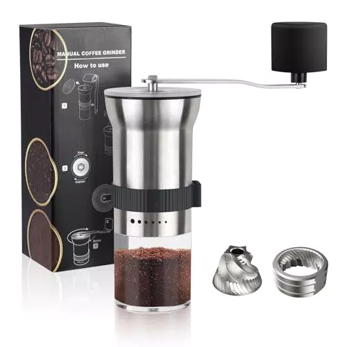 ERWEY Manuelle Kaffeemühle mit Kegelmahlwerk und verstellbarem Mahlgrad