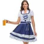FEELJAM Dirndl Damen Midi Trachtenkleid mit Dirndlbluse und Schürze