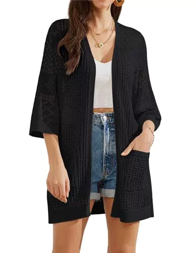 GRACE KARIN Damen Strickjacke Kurzarm Elegant Offene Front