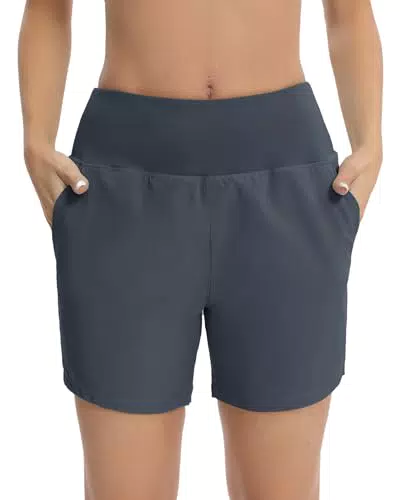 Havideto Badeshorts Damen High Waist Schnell Trocknend mit UV Schutz und Taschen