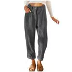 HSUAYEUD Damen Leinenhose Palazzo mit Taschen und Tunnelzug, hohe Taille