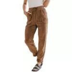 HSUAYEUD Damen Leinenhose Palazzo mit Taschen und Tunnelzug, Casual Sommerhosen