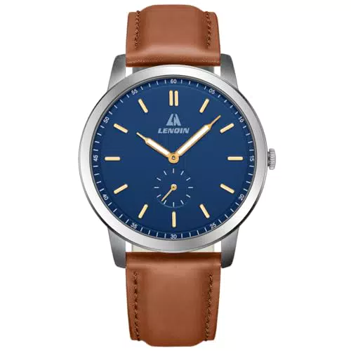 LN LENQIN Herren Analog Quarz Uhr 30M Wasserdicht Leder Armbanduhr für Männer