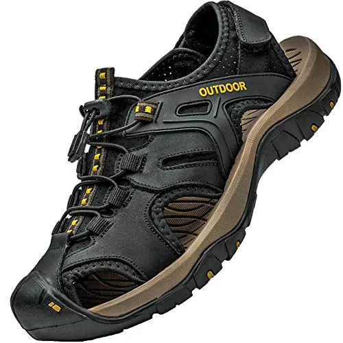 Lvptsh Herren Leder Wandersandalen – Geschlossene Outdoor Sandalen für Sport und Freizeit