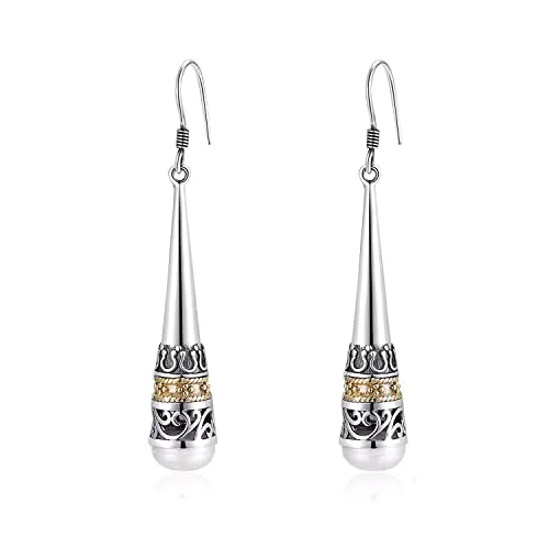 MetJakt Damen Ohrringe 925 Sterling Silber Vintage Tropfen mit Perlen