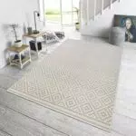 NORTHRUGS Teppich Raute für Innen- und Außenbereich 140x200cm - Modernes geometrisches Design für Balkon Terrasse Garten und Wohnzimmer - Grün Creme