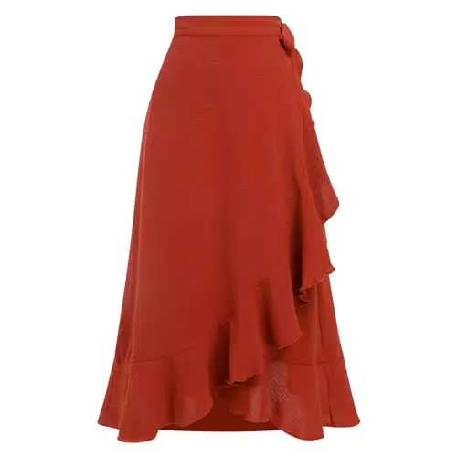 Odizli Wickelrock Damen Midi Rock Elegant High Waist A-Linie Faltenrock