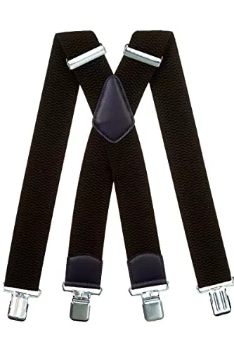 Olata Herren Hosenträger X-Form Extra Breite – 5 cm, Schwarz mit Lederclips