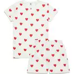 Petit Bateau Mädchen Pyjacourt, Weiss Marshmallow / Rot Terkuit