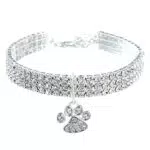 RayMinsino Haustierhalsband mit Diamanten, Verstellbarer Kristalldiamant elastischer Herzklauenanhänger Hochzeitskatze und Hund Kleiner Haustierhalskettenschmuck