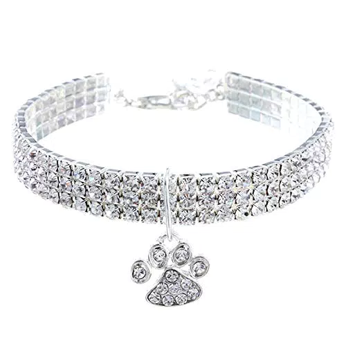 RayMinsino Haustierhalsband mit Diamanten, Verstellbarer Kristalldiamant elastischer Herzklauenanhänger Hochzeitskatze und Hund Kleiner Haustierhalskettenschmuck