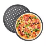 Relaxdays Pizzablech rund gelocht antihaft Carbonstahl für Pizza und Flammkuchen
