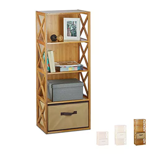 Relaxdays Regal aus Bambus mit 4 Ablagen – Holz Standregal für Bad und Wohnraum