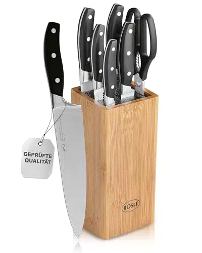 RÖSLE Messerblock Passion 7-tlg., Hochwertiger Messerblock aus Walnussholz mit 6 scharf geschliffenen Messern