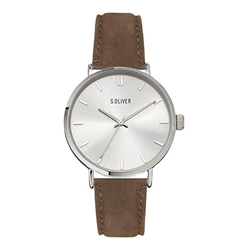 s.Oliver Herren Analog Quarz Uhr mit Leder Armband SO-4228-LQ