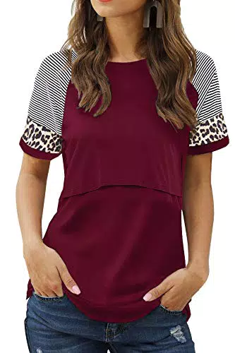 Stillshirt Damen Smallshow Kurzarm Umstandsmode T-Shirt für Stillende