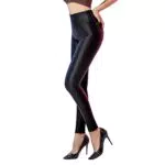 SOGNO D'ORO Damen High Waist Kunstleder Leggings Fleece gefüttert