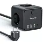 Steckdosenwürfel mit USB-C und USB-A – 4000W/16A, Energiespar-Schalter, 2m Kabel