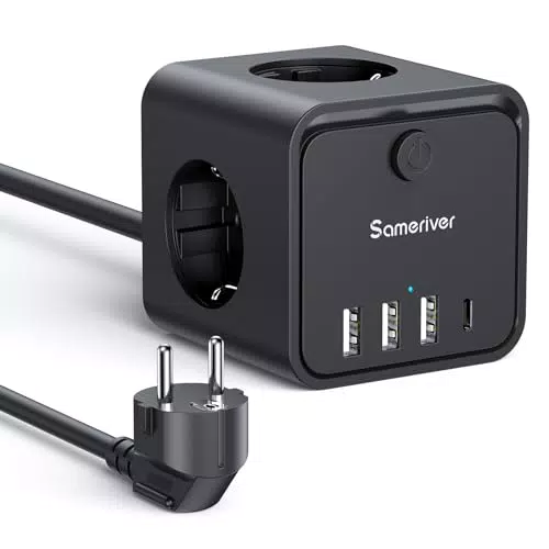 Steckdosenwürfel mit USB-C und USB-A – 4000W/16A, Energiespar-Schalter, 2m Kabel