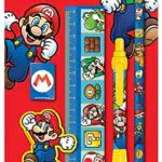 Super Mario Schreibwaren-Set - Kugelschreiber, Bleistift, Radierer, Anspitzer, Lineal