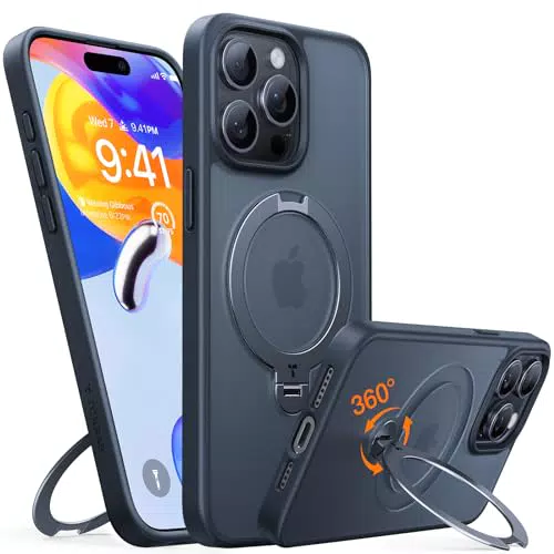 TORRAS 360° Ostand Spin Hülle für iPhone 15 Pro Max mit robustem Standring
