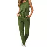 TSWRK Damen Jumpsuit V-Ausschnitt Ärmellos Blumen Playsuit Sommer