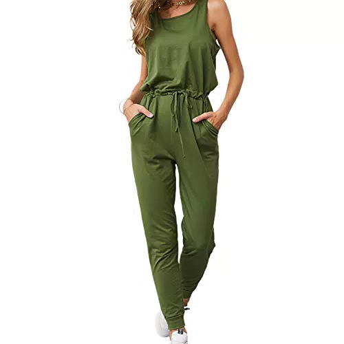 TSWRK Damen Jumpsuit V-Ausschnitt Ärmellos Blumen Playsuit Sommer