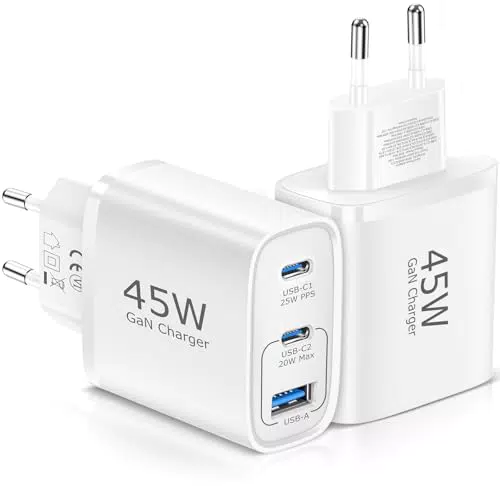 Samsung USB C Ladegerät 45W, 3-Port Typ C PPS Schnellladegerät für iPhone und Galaxy
