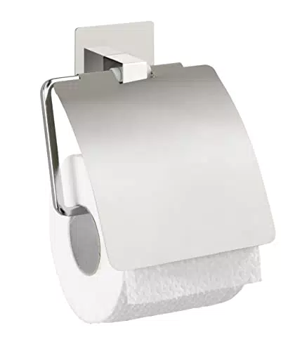 WENKO Turbo-Loc® Edelstahl Toilettenpapierhalter mit Deckel ohne Bohren