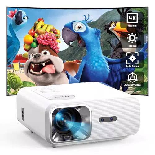 Jimveo 4K Beamer mit Auto Fokus, 4D Trapezkorrektur und WiFi6 - Heimkino Projektor