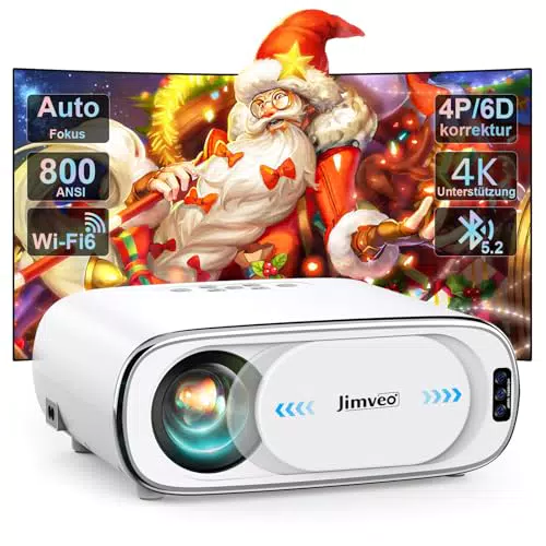 Jimveo 4K Smart Beamer mit Autofokus, Trapezkorrektur und WiFi6
