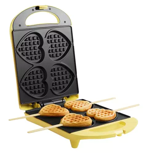 Bestron Waffeleisen für Herzwaffeln am Stiel, Waffelmaker mit Antihaftbeschichtung für Herzform-Waffeln