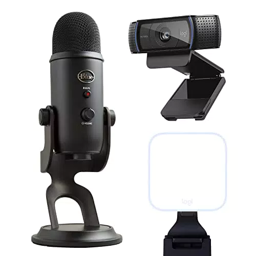 Blue Microphones Yeti Mikrofon, Logitech C920 HD Pro Webcam und Litra Glow Beleuchtung