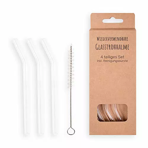 5 Stück Glasstrohhalme Grün, wiederverwendbar, Glastrinkhalm
