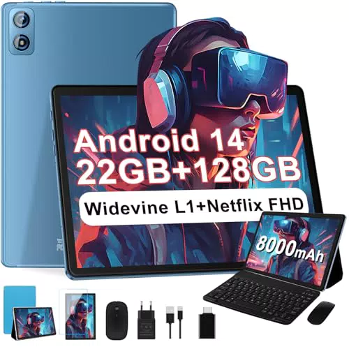 Dghrti Tablet 10 Zoll Android 14, 22GB RAM, 128GB ROM, 8000mAh Akku, 8-Kerne CPU