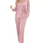 Ekouaer Damen Schlafanzug Sexy V-Ausschnitt Nachtwäsche Pyjama Set