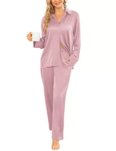 Ekouaer Damen Schlafanzug Sexy V-Ausschnitt Nachtwäsche Pyjama Set