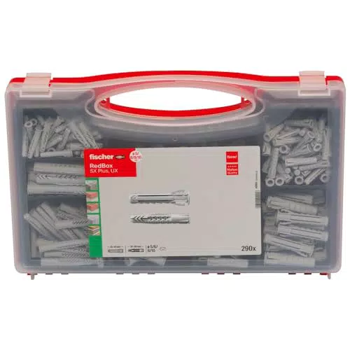 fischer RED-BOX DUOPOWER + Schrauben, Sortimentbox, 280-teilig mit Schrauben & DUOPOWER Dübeln in verschiedenen Größen