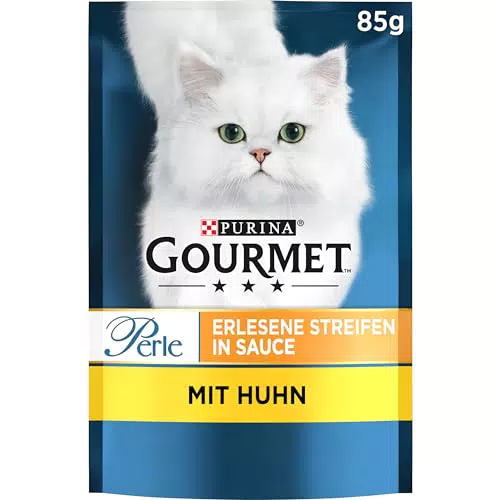 PURINA Gourmet Perle Erlesene Streifen in Gelee - Nassfutter für Katzen, 96 Portionsbeutel, Sorten-Mix