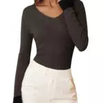 GRACE KARIN Damen Rippstrickpullover Langarm V-Ausschnitt