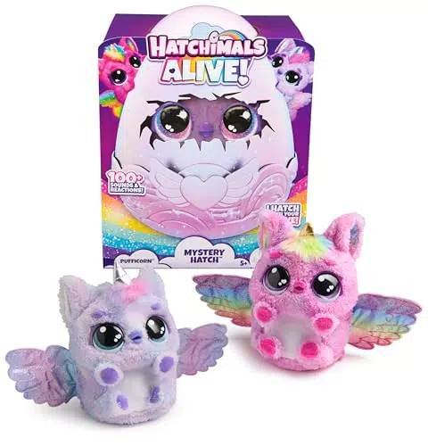 Hatchimals Alive Pufficorn - interaktives Überraschungs-Plüschtier für Kinder ab 5 Jahren