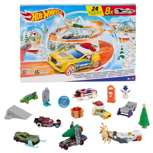 Hot Wheels Adventskalender 2024 mit Spielmatte und winterlichem Zubehör