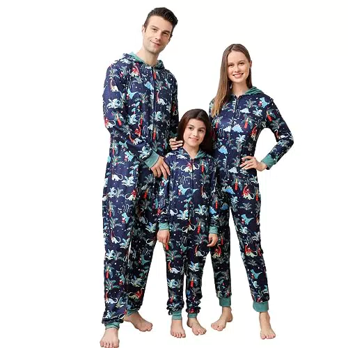 Jakloz Weihnachts-Pyjama Familien-Set Einteiler mit Kapuze für Damen und Herren
