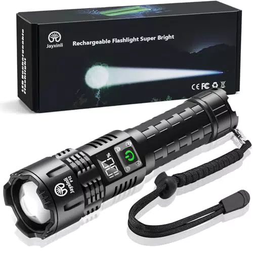 Jayxinli Taschenlampe 500000 Lumen, Aufladbar, Taktische Lampe für Camping und Notfälle