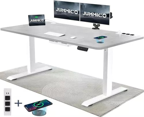JUMMICO Höhenverstellbarer Schreibtisch mit kabelloser Ladestation und USB-Steckdose