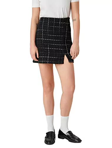 Koton Damen Tweed Minirock mit Schlitzdetails