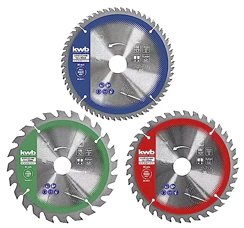 kwb Kreissägeblatt-Set 210 mm für Holz und Plattenmaterialien mit Reduzierringen